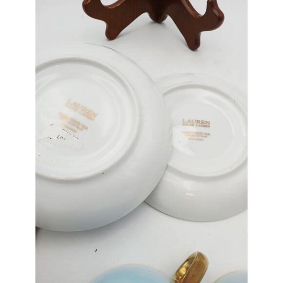 Ralph Lauren Hampton’s Tea Sky Blue with Gold Trim CUPS & SAUCERS Set Of 2 Vtg - Picture 7 of 10